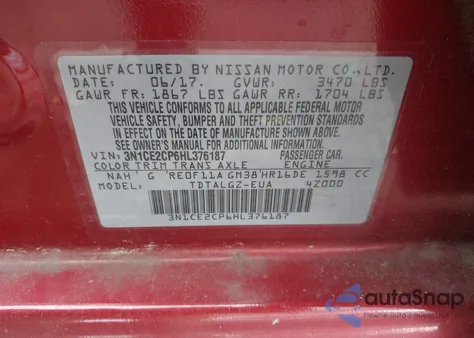 2017 Nissan Versa Note Sr из США, поврежденный, VIN 3N1CE2CP6HL376187